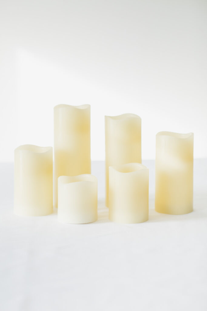 Rentals faux candle, real wax, several size candles rental